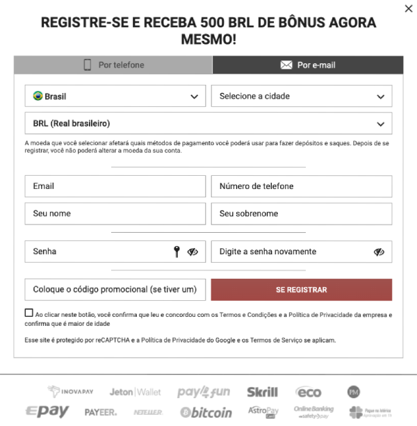 Cadastro MegaPari formulário de registro