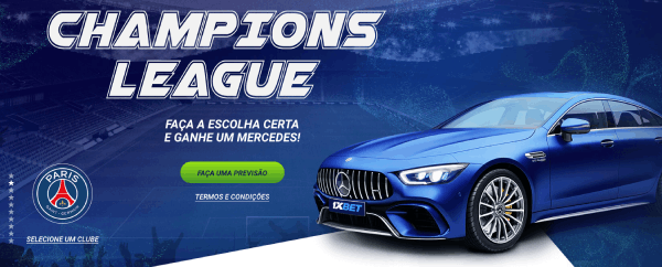 1xBet apostas Champions League PSG - promo premio mercedes