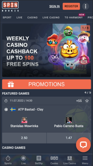 SpinBookie acesso mobile