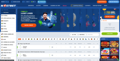 Homepage para apostas esportivas na Mostbet