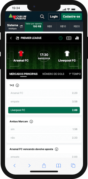Aplicativo casa de apostas - dica de apostas para o Arsenal x Liverpool - 04.02.2024