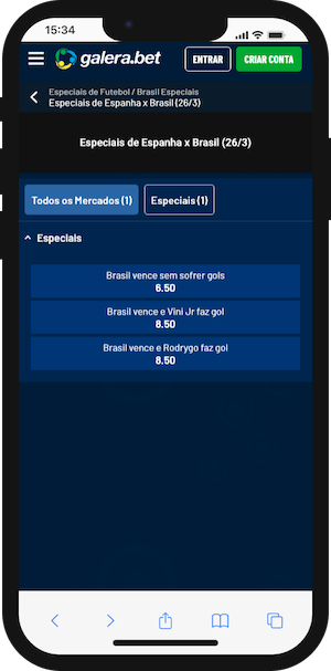 App Galera bet - Apostas especiais no Espanha x Brasil 26/03/2024